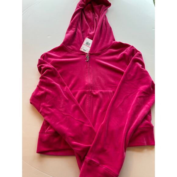 Juicy Couture Hot Pink Velour Y2K Style Hoodie Rhinestone Back Zip Jacket XL NWT - Picture 8 of 13